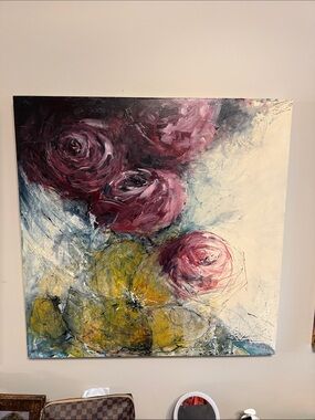 Modern Abstract Floral Canvas in Pink and Yellow
